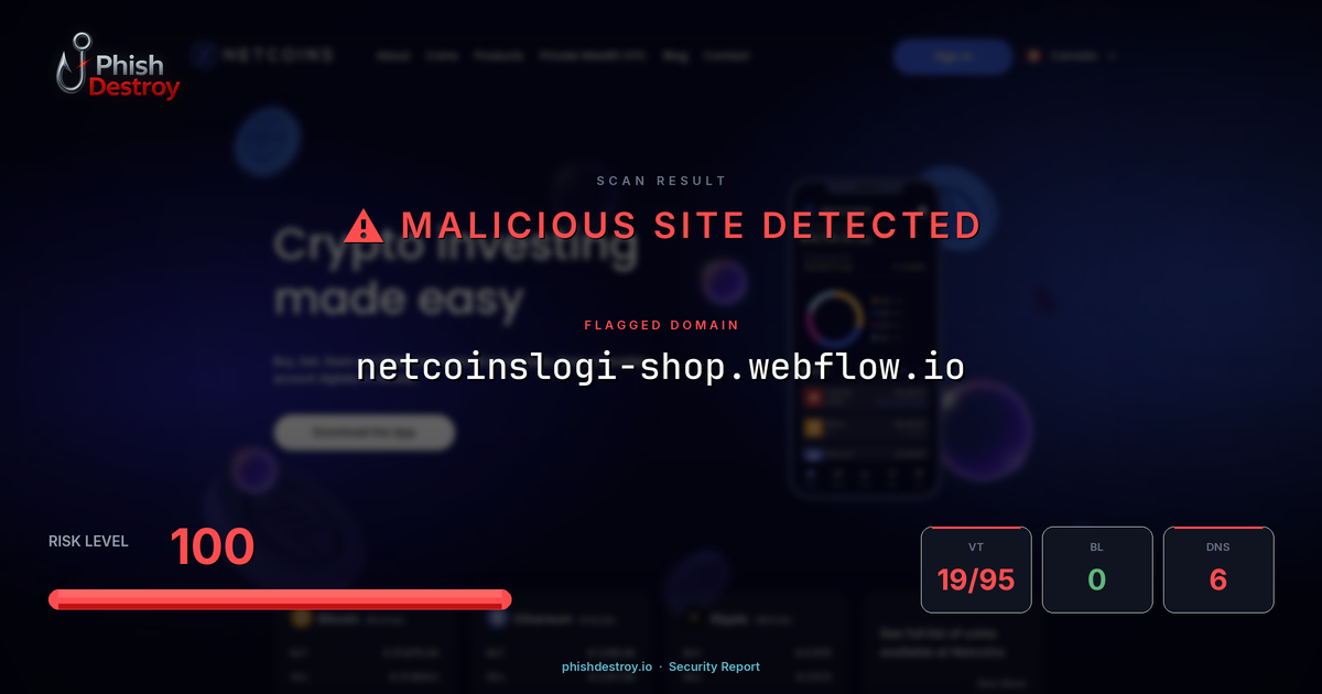 netcoinslogi-shop.webflow.io phishing report — threat analysis by PhishDestroy