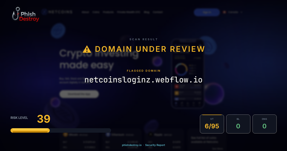 netcoinsloginz.webflow.io phishing report — threat analysis by PhishDestroy