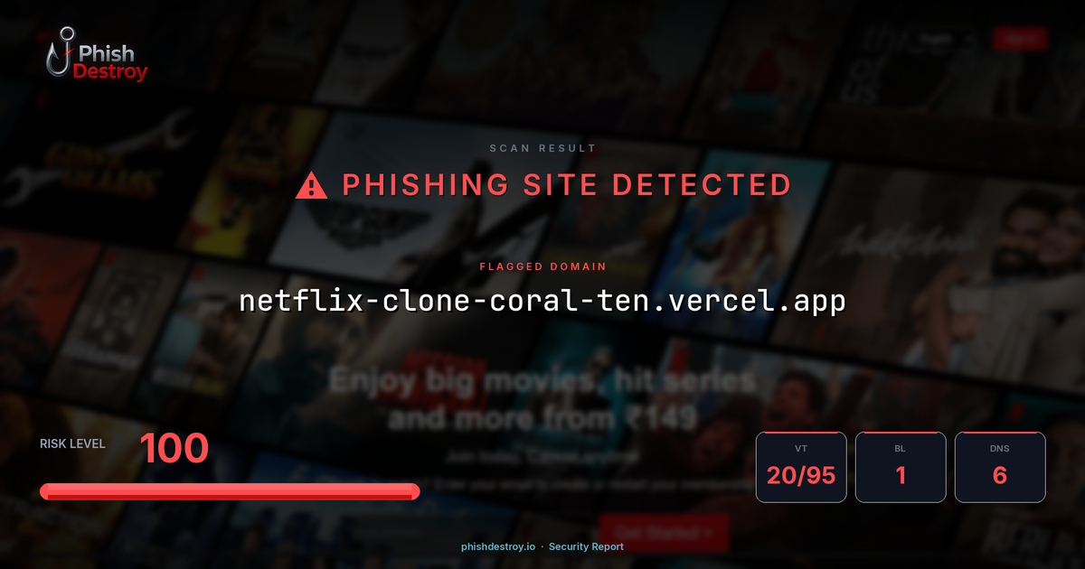 netflix-clone-coral-ten.vercel.app phishing report — threat analysis by PhishDestroy