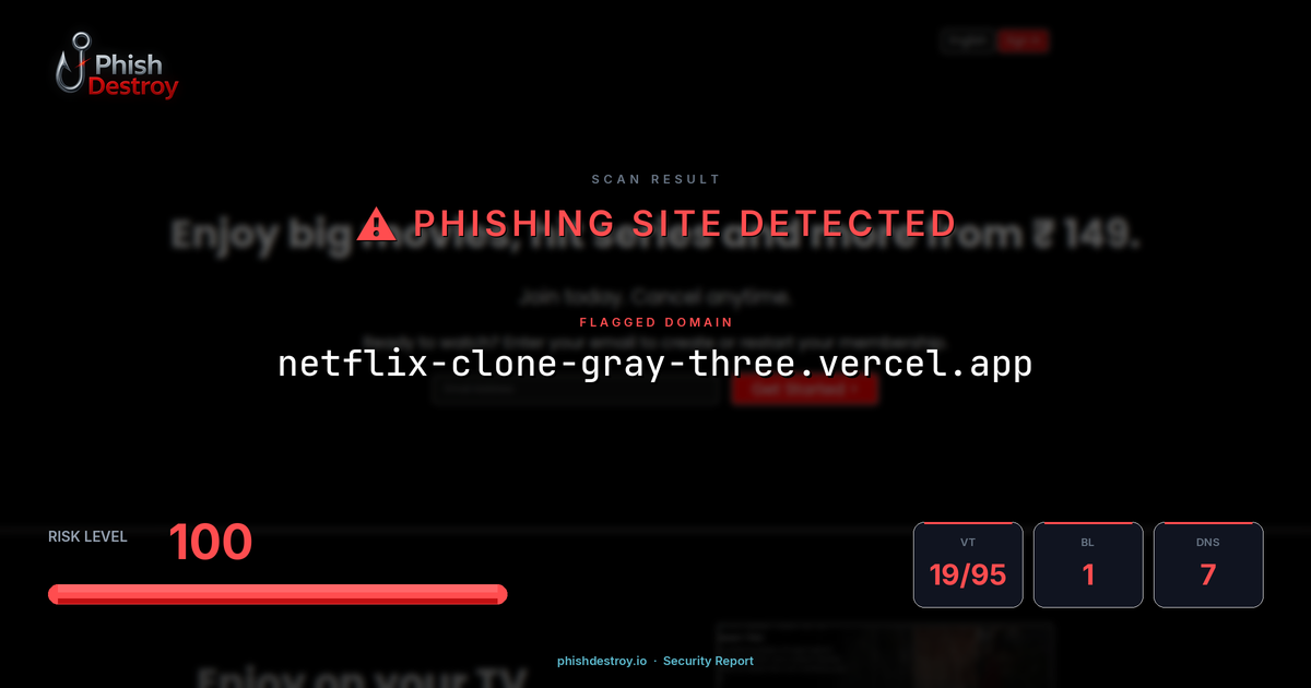 netflix-clone-gray-three.vercel.app phishing report — threat analysis by PhishDestroy