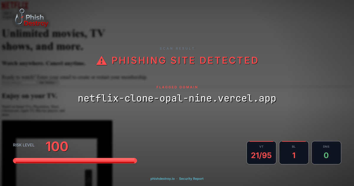 netflix-clone-opal-nine.vercel.app phishing report — threat analysis by PhishDestroy