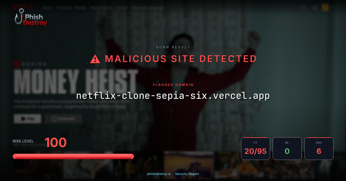 netflix-clone-sepia-six.vercel.app phishing report — threat analysis by PhishDestroy