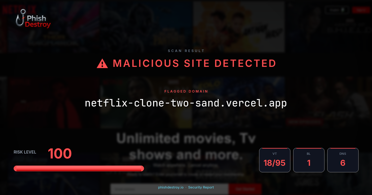 netflix-clone-two-sand.vercel.app phishing report — threat analysis by PhishDestroy