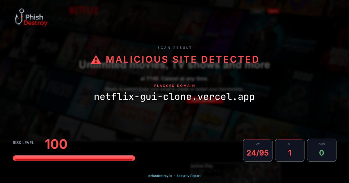 netflix-gui-clone.vercel.app phishing report — threat analysis by PhishDestroy