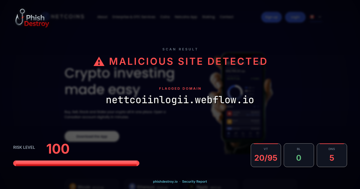 nettcoiinlogii.webflow.io phishing report — threat analysis by PhishDestroy