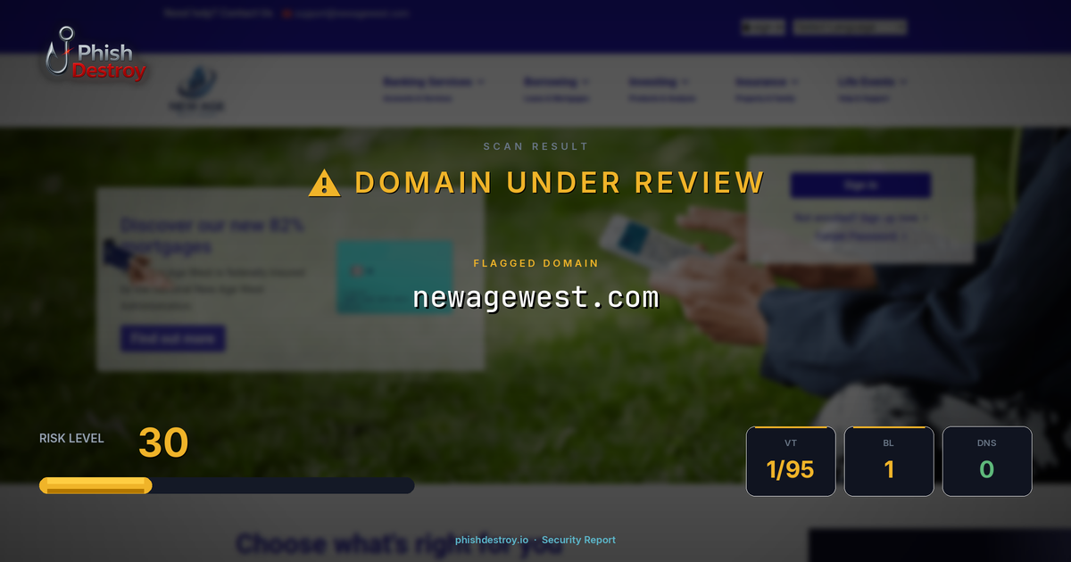 newagewest.com phishing report — threat analysis by PhishDestroy