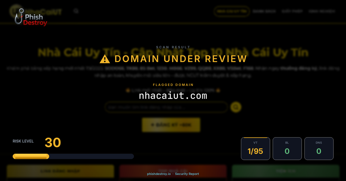 nhacaiut.com phishing report — threat analysis by PhishDestroy