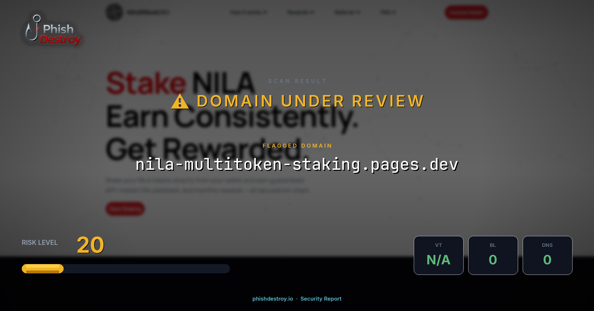 nila-multitoken-staking.pages.dev phishing report — threat analysis by PhishDestroy