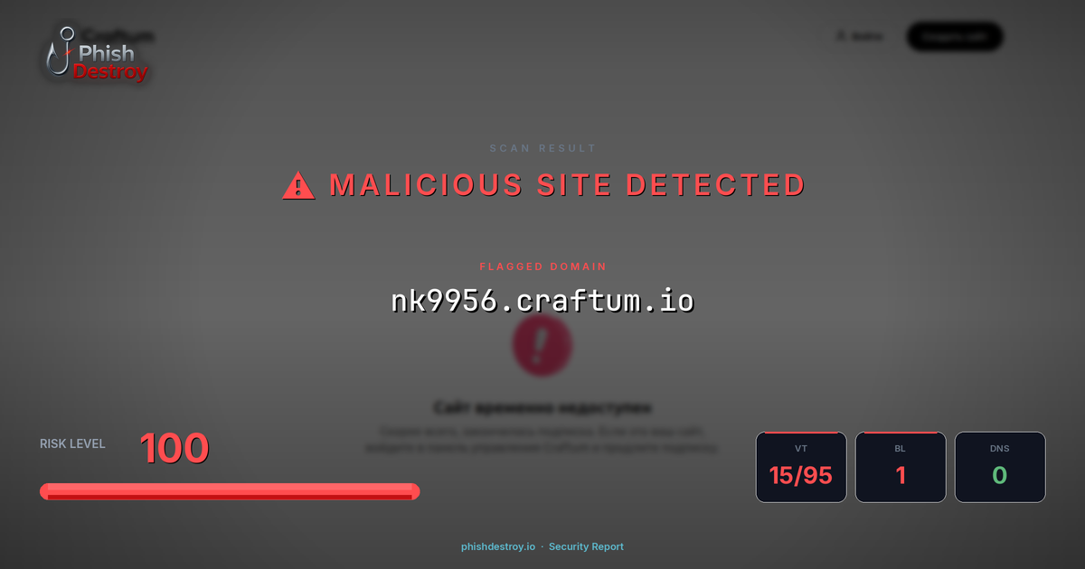 nk9956.craftum.io phishing report — threat analysis by PhishDestroy