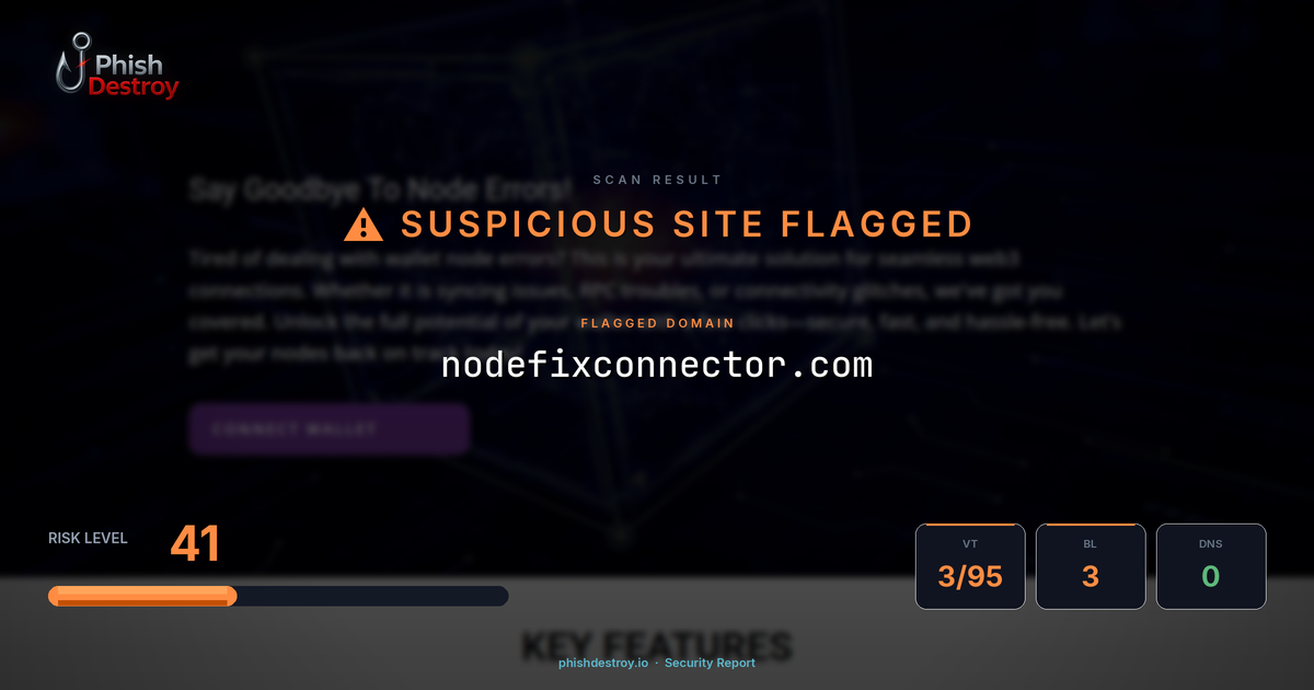 nodefixconnector.com phishing report — threat analysis by PhishDestroy