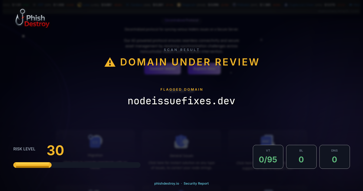 nodeissuefixes.dev phishing report — threat analysis by PhishDestroy