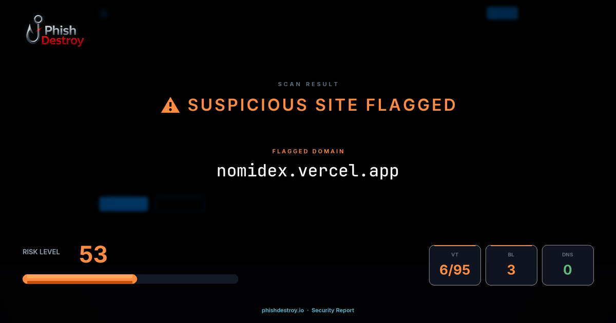 nomidex.vercel.app phishing report — threat analysis by PhishDestroy