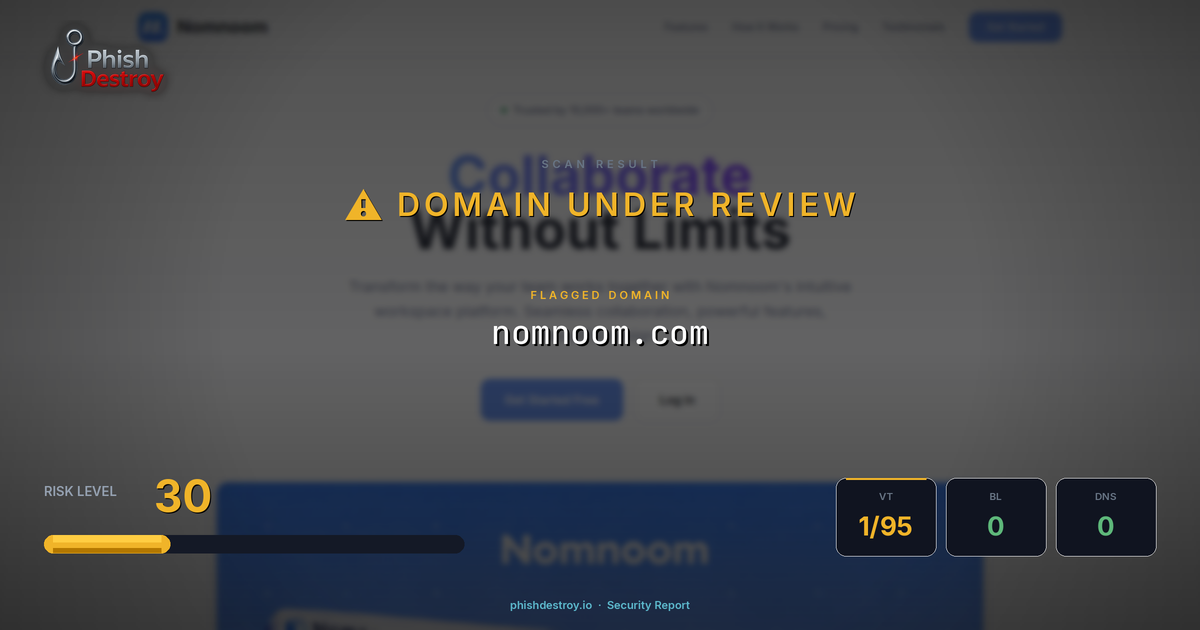 nomnoom.com phishing report — threat analysis by PhishDestroy
