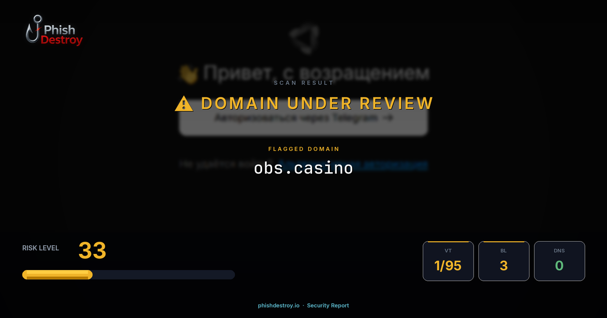 obs.casino phishing report — threat analysis by PhishDestroy