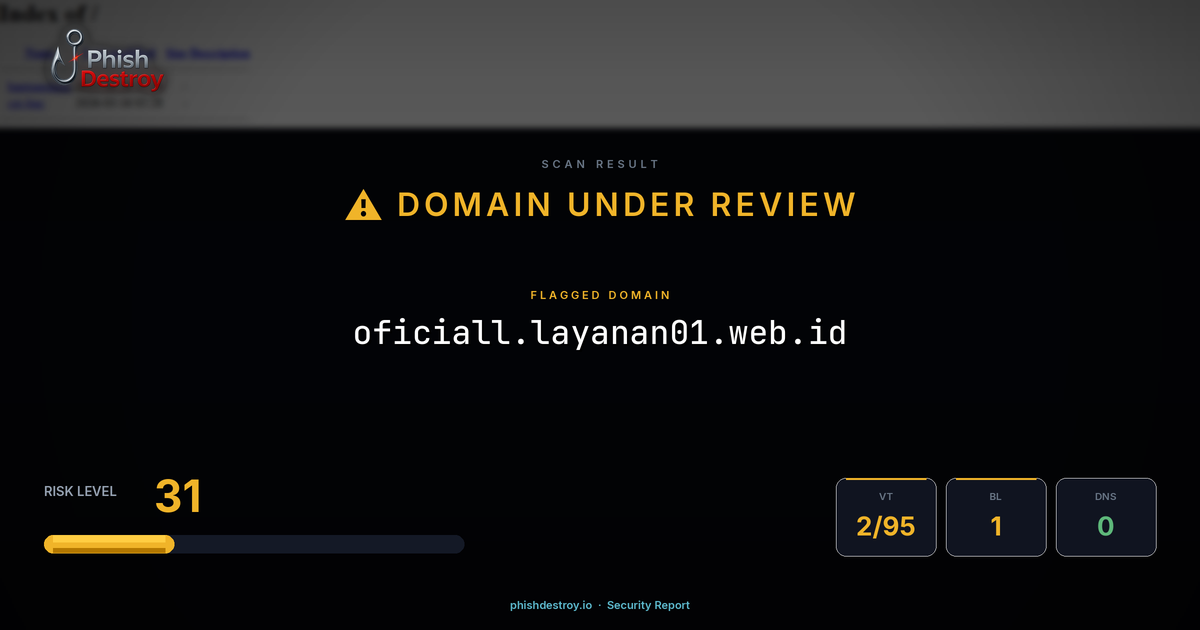 oficiall.layanan01.web.id phishing report — threat analysis by PhishDestroy