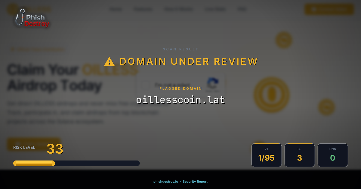 oillesscoin.lat phishing report — threat analysis by PhishDestroy