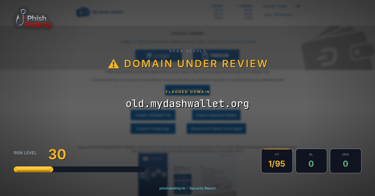 old.mydashwallet.org phishing report — threat analysis by PhishDestroy