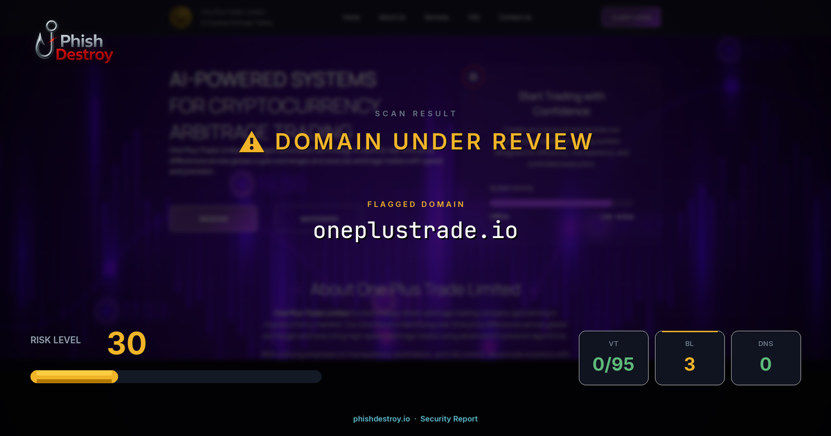 oneplustrade.io phishing report — threat analysis by PhishDestroy