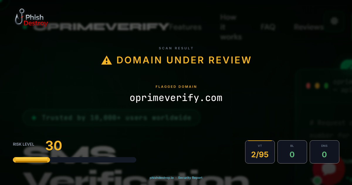 oprimeverify.com phishing report — threat analysis by PhishDestroy