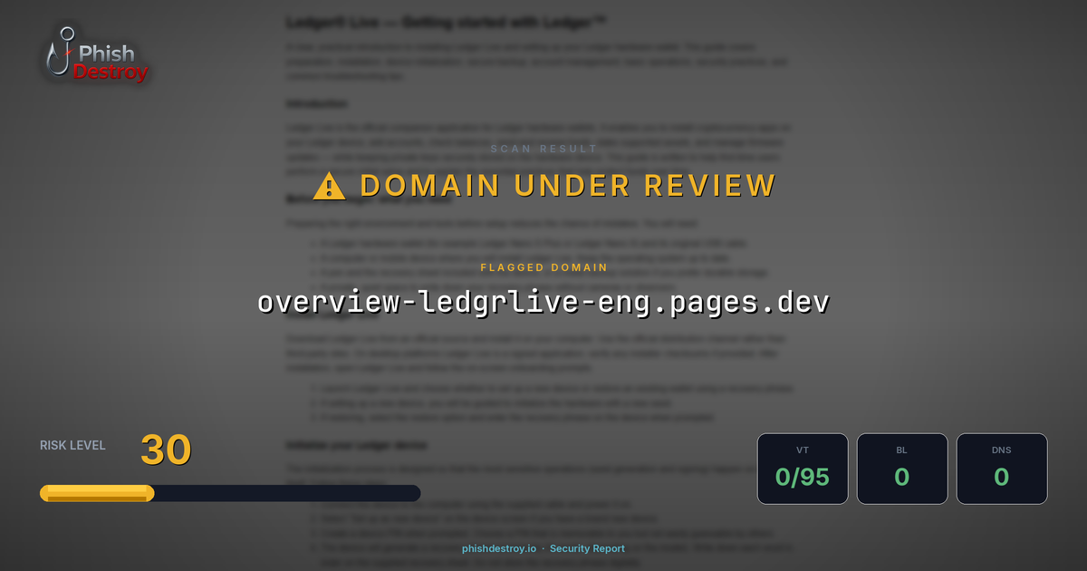 overview-ledgrlive-eng.pages.dev phishing report — threat analysis by PhishDestroy