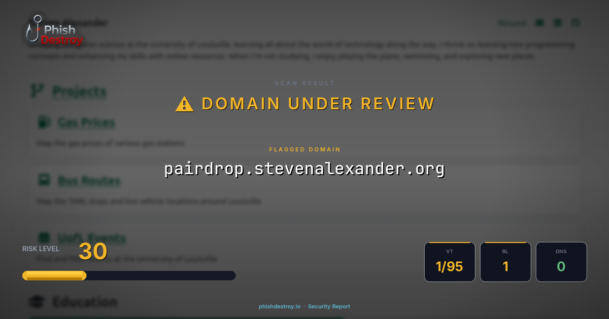 pairdrop.stevenalexander.org phishing report — threat analysis by PhishDestroy