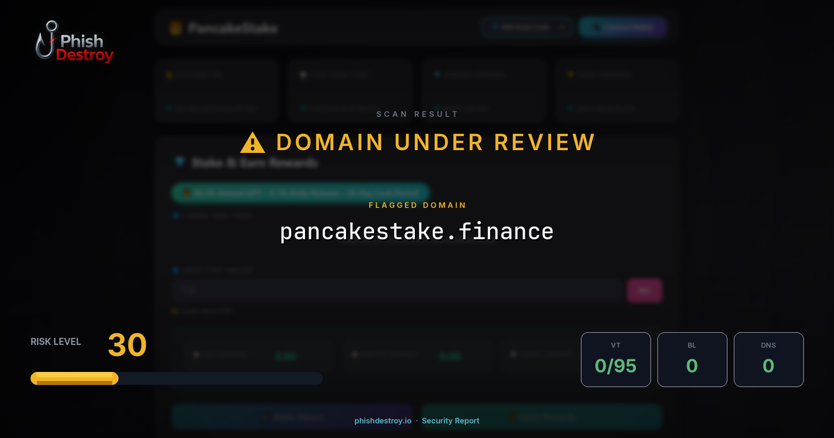 pancakestake.finance phishing report — threat analysis by PhishDestroy
