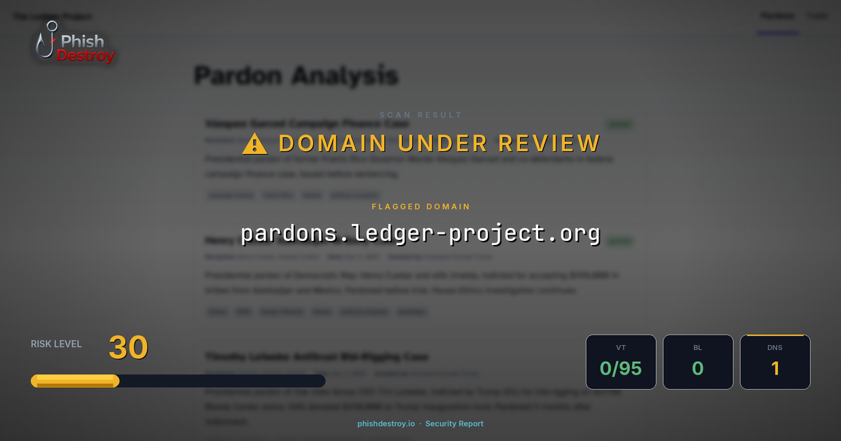 pardons.ledger-project.org phishing report — threat analysis by PhishDestroy