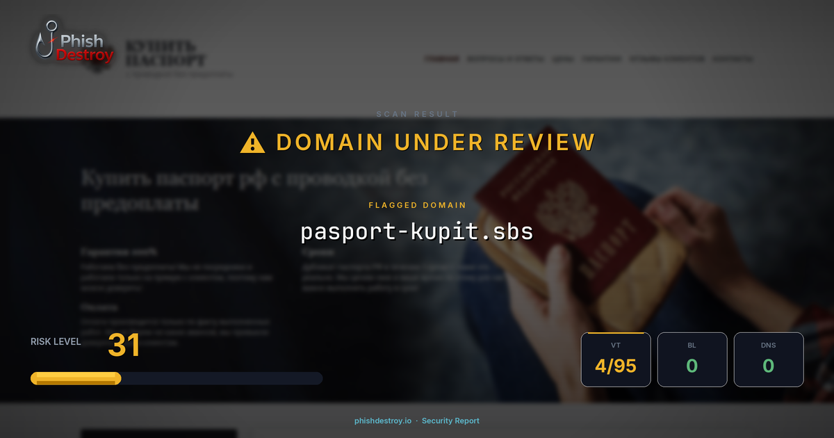 pasport-kupit.sbs phishing report — threat analysis by PhishDestroy
