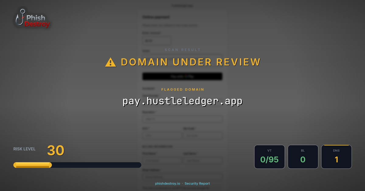 pay.hustleledger.app phishing report — threat analysis by PhishDestroy