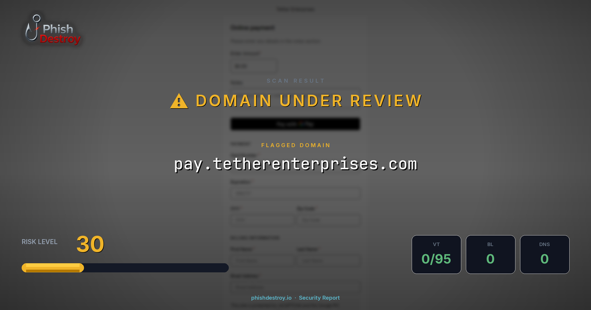 pay.tetherenterprises.com phishing report — threat analysis by PhishDestroy