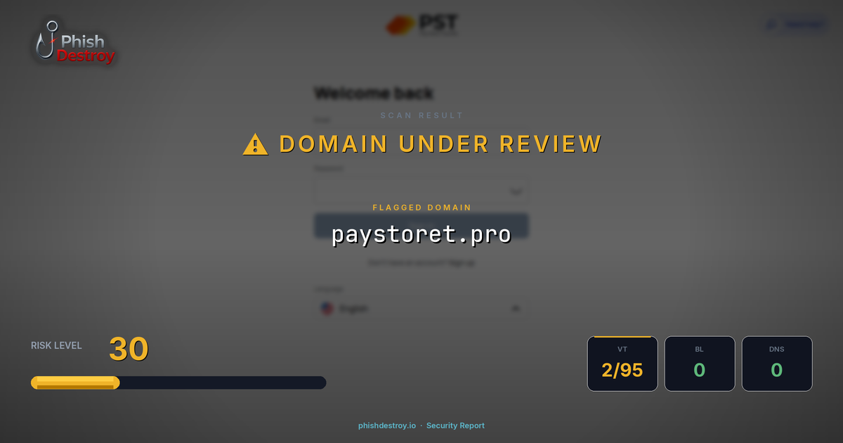 paystoret.pro phishing report — threat analysis by PhishDestroy