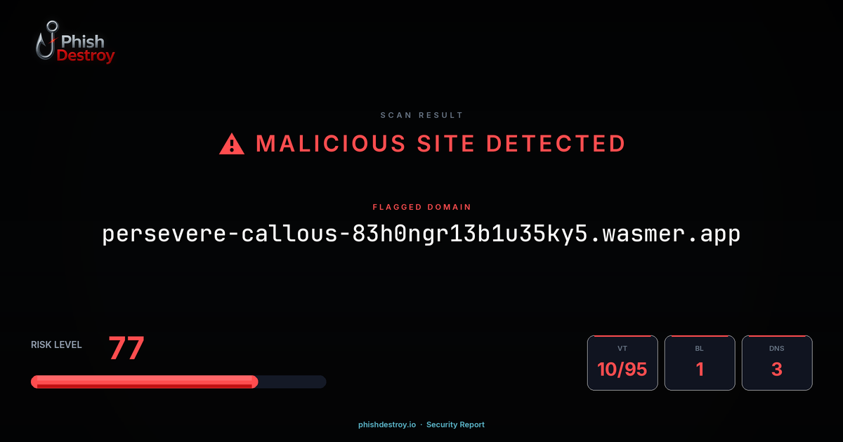 persevere-callous-83h0ngr13b1u35ky5.wasmer.app phishing report — threat analysis by PhishDestroy