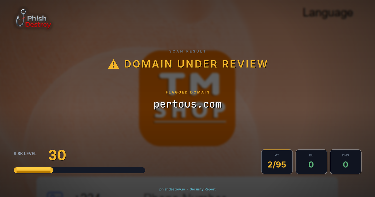 pertous.com phishing report — threat analysis by PhishDestroy