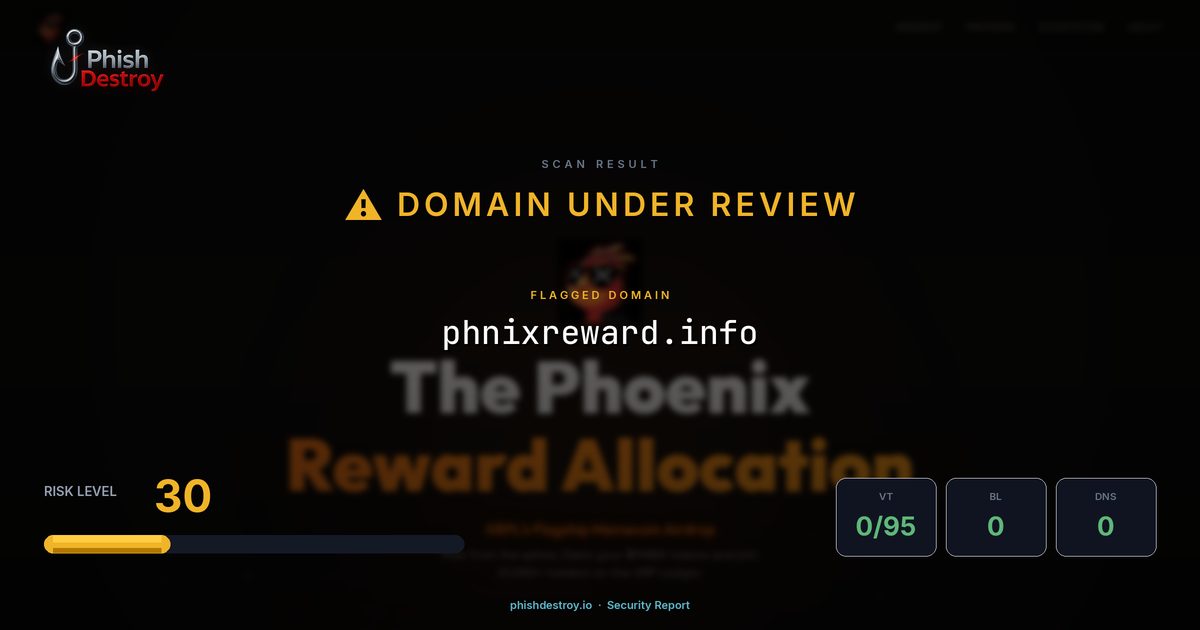 phnixreward.info phishing report — threat analysis by PhishDestroy