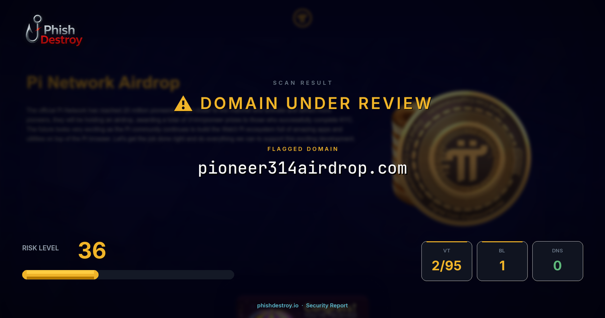 pioneer314airdrop.com phishing report — threat analysis by PhishDestroy