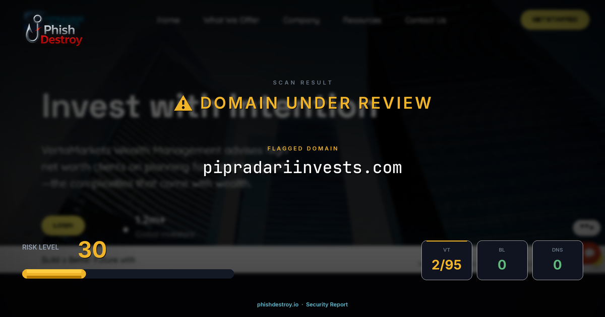 pipradariinvests.com phishing report — threat analysis by PhishDestroy