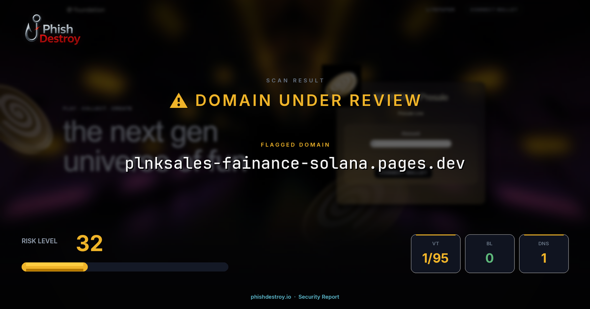 plnksales-fainance-solana.pages.dev phishing report — threat analysis by PhishDestroy
