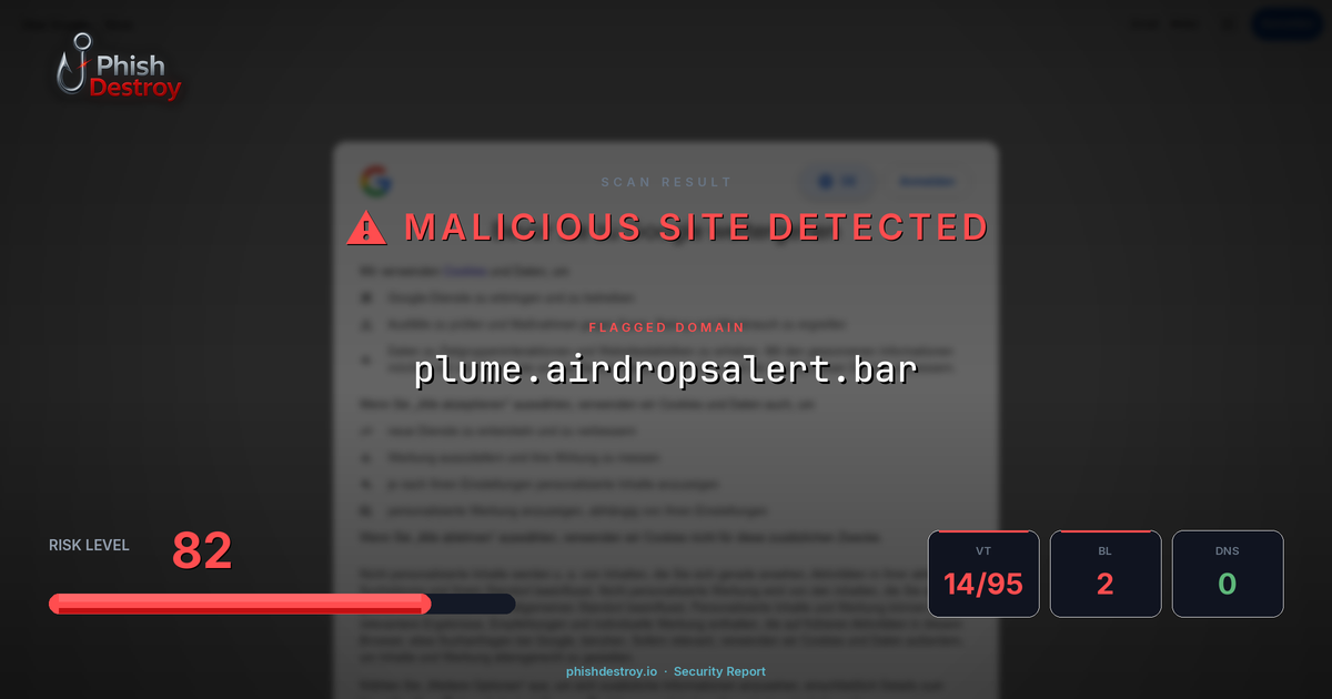 plume.airdropsalert.bar phishing report — threat analysis by PhishDestroy