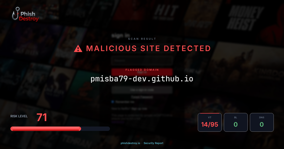 pmisba79-dev.github.io phishing report — threat analysis by PhishDestroy