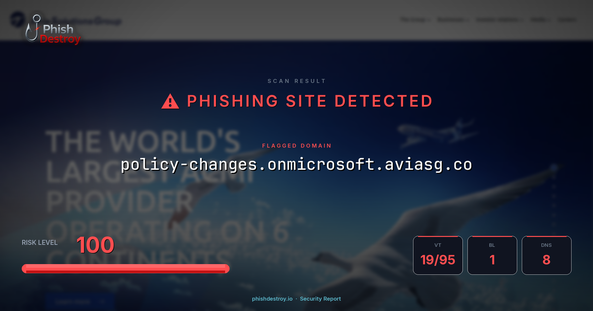 policy-changes.onmicrosoft.aviasg.co phishing report — threat analysis by PhishDestroy
