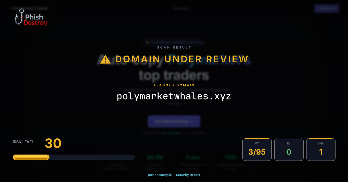 polymarketwhales.xyz phishing report — threat analysis by PhishDestroy