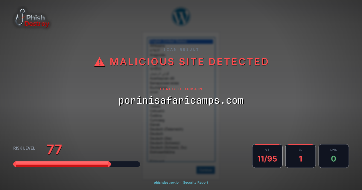 porinisafaricamps.com phishing report — threat analysis by PhishDestroy