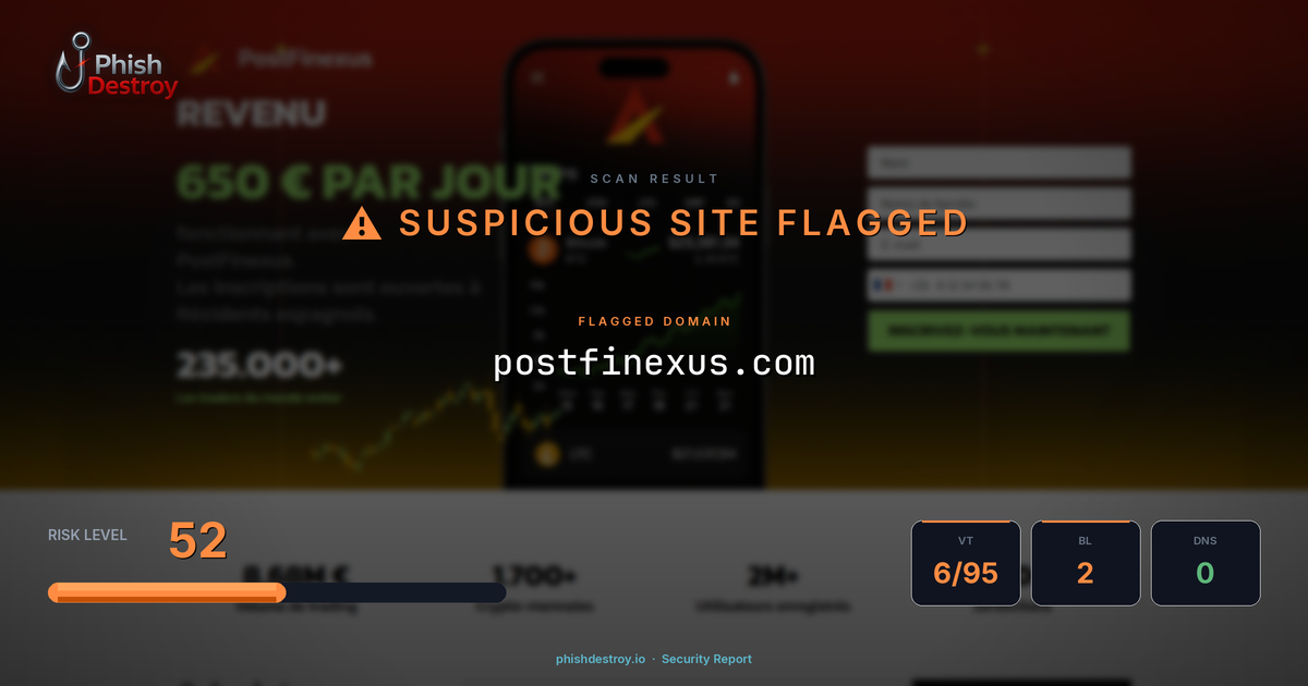 postfinexus.com phishing report — threat analysis by PhishDestroy