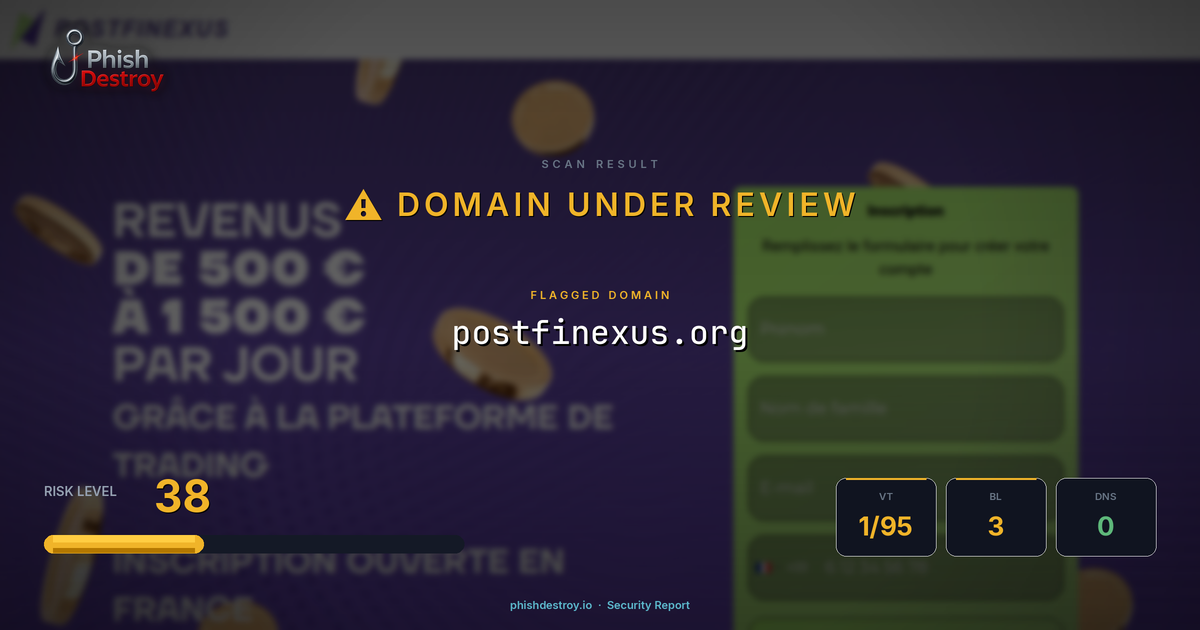 postfinexus.org phishing report — threat analysis by PhishDestroy