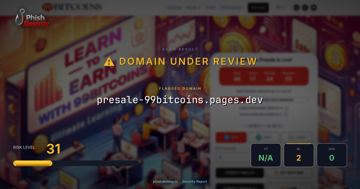 presale-99bitcoins.pages.dev phishing report — threat analysis by PhishDestroy