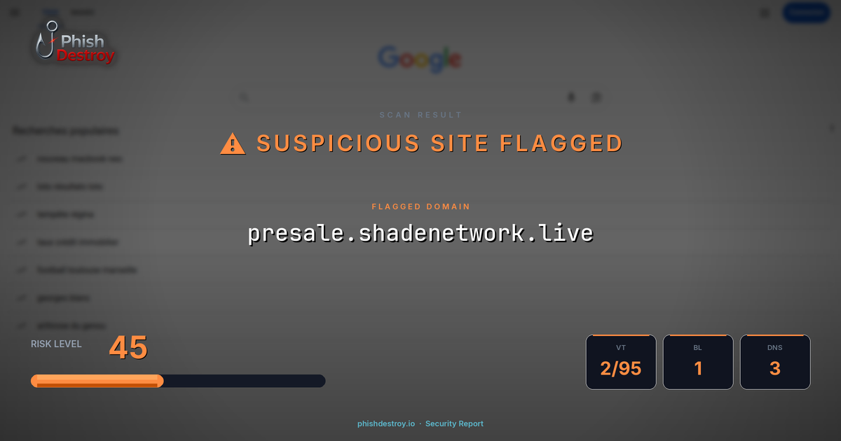 presale.shadenetwork.live phishing report — threat analysis by PhishDestroy