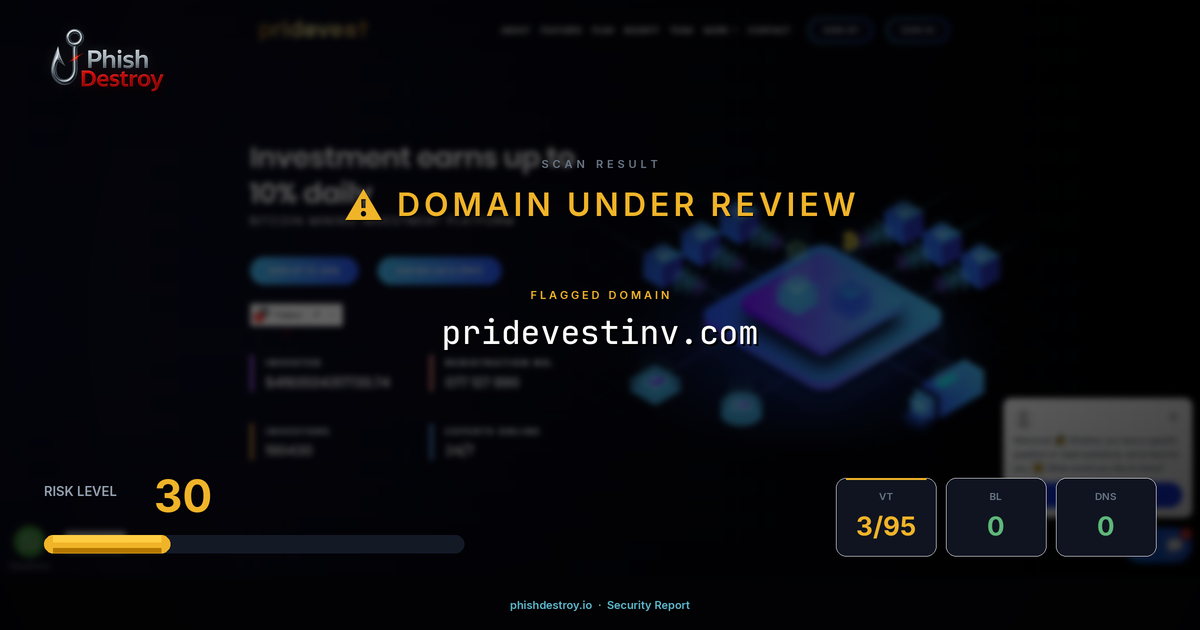 pridevestinv.com phishing report — threat analysis by PhishDestroy