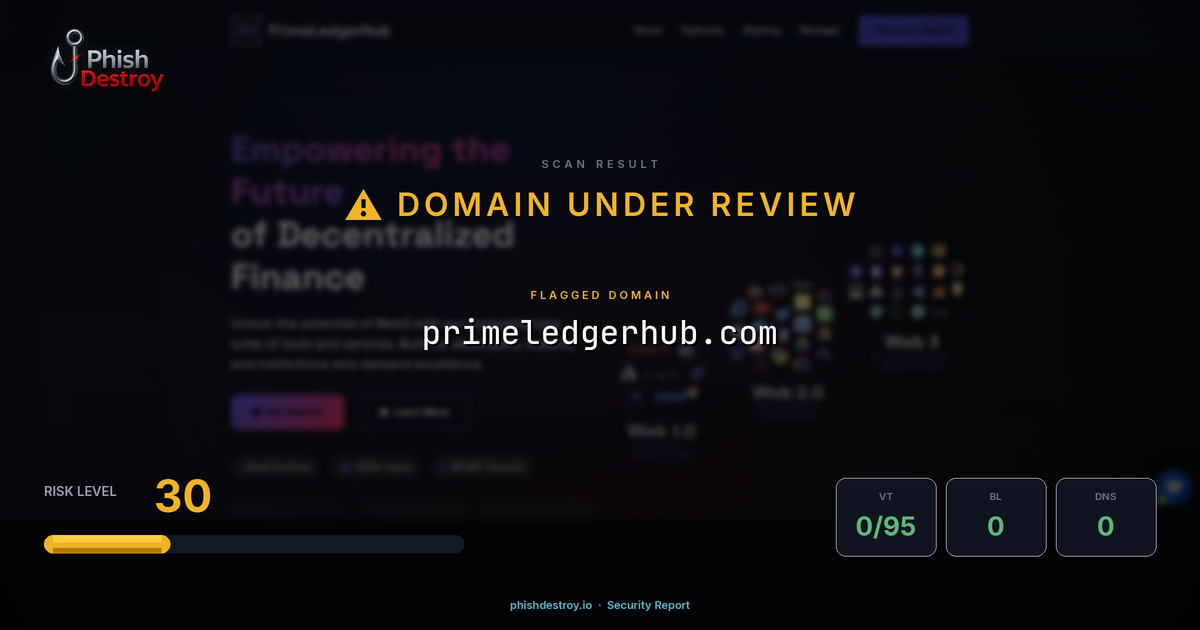 primeledgerhub.com phishing report — threat analysis by PhishDestroy