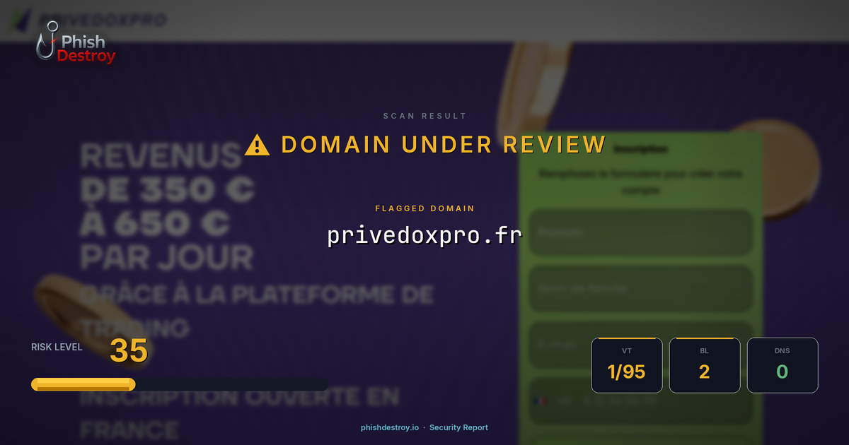 privedoxpro.fr phishing report — threat analysis by PhishDestroy