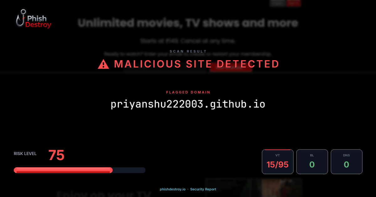 priyanshu222003.github.io phishing report — threat analysis by PhishDestroy